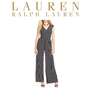 Ralph Lauren Striped Jumpsuit Navy Blue Wide Leg